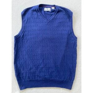 Southern Pines Mens L Sweater Vest Blue Textured V-Neck 100% Cotton Preppy